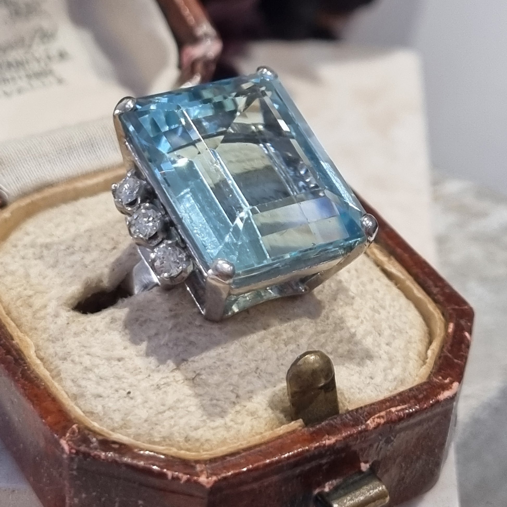 Vintage 20cts Aquamarine and Diamond Cocktail Ring, Circa 1950s