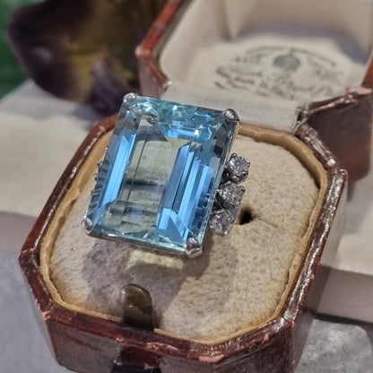 Vintage 20cts Aquamarine and Diamond Cocktail Ring, Circa 1950s