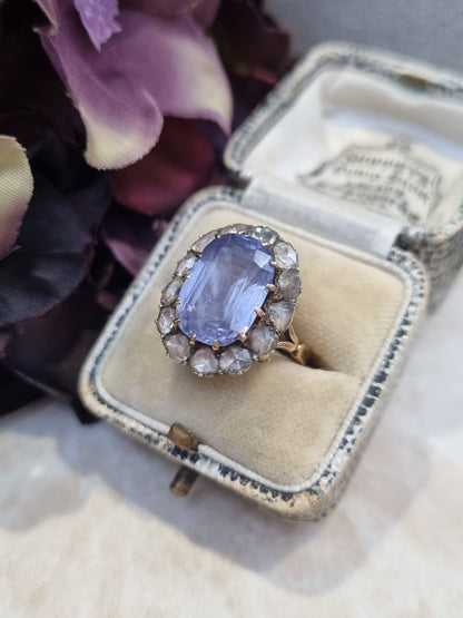 Antique Victorian Cornflower Sapphire and Diamond Cluster Ring