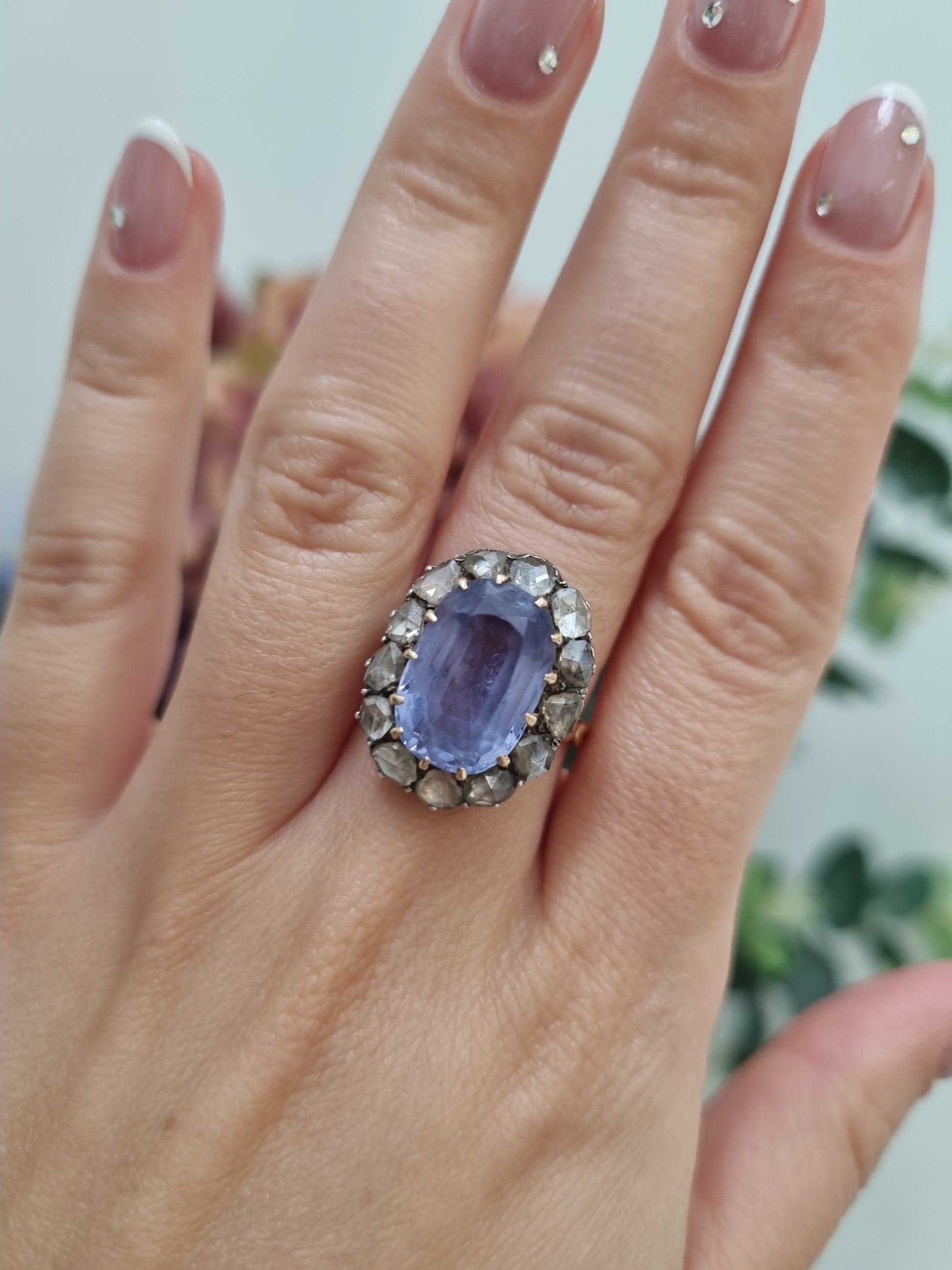 Antique Victorian Cornflower Sapphire and Diamond Cluster Ring