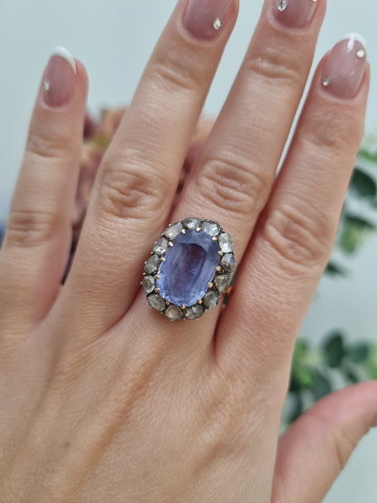 Antique Victorian Cornflower Sapphire and Diamond Cluster Ring