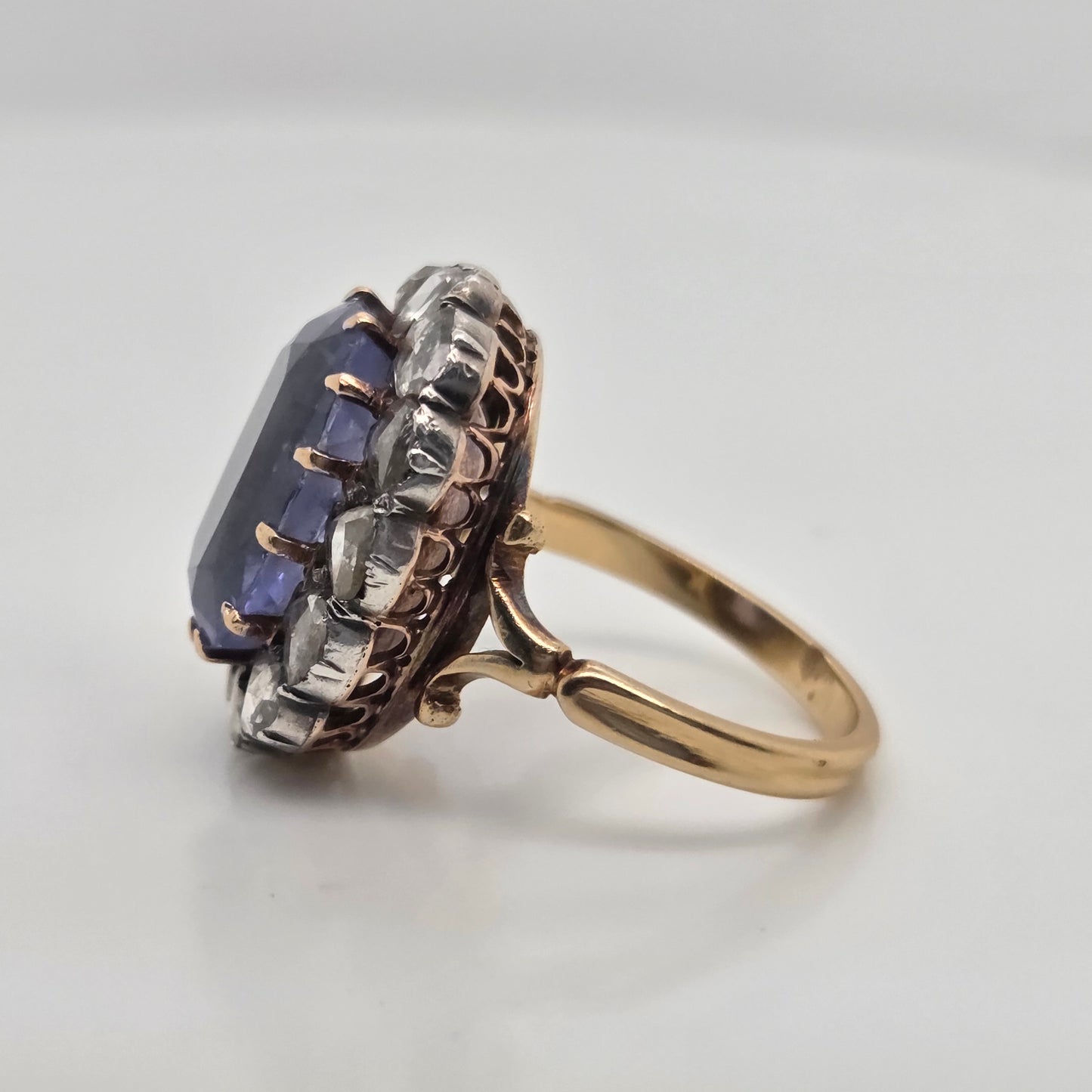Antique Victorian Cornflower Sapphire and Diamond Cluster Ring