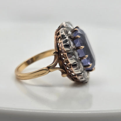 Antique Victorian Cornflower Sapphire and Diamond Cluster Ring
