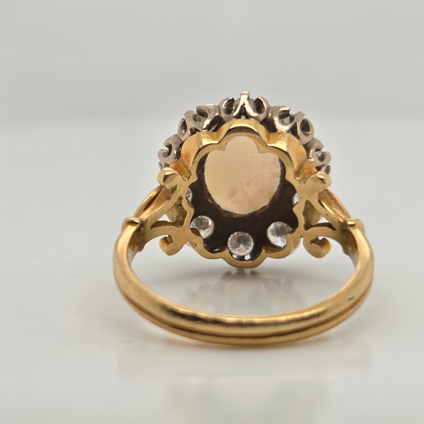 Vintage Opal and Diamond Oval Cluster Engagement Ring, 18ct Yellow gold.