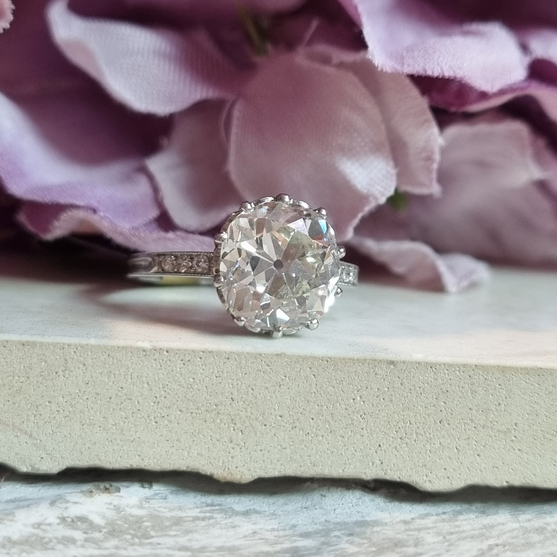 Antique 3.15ct Old Mine Cut Diamond Solitaire Engagement Ring