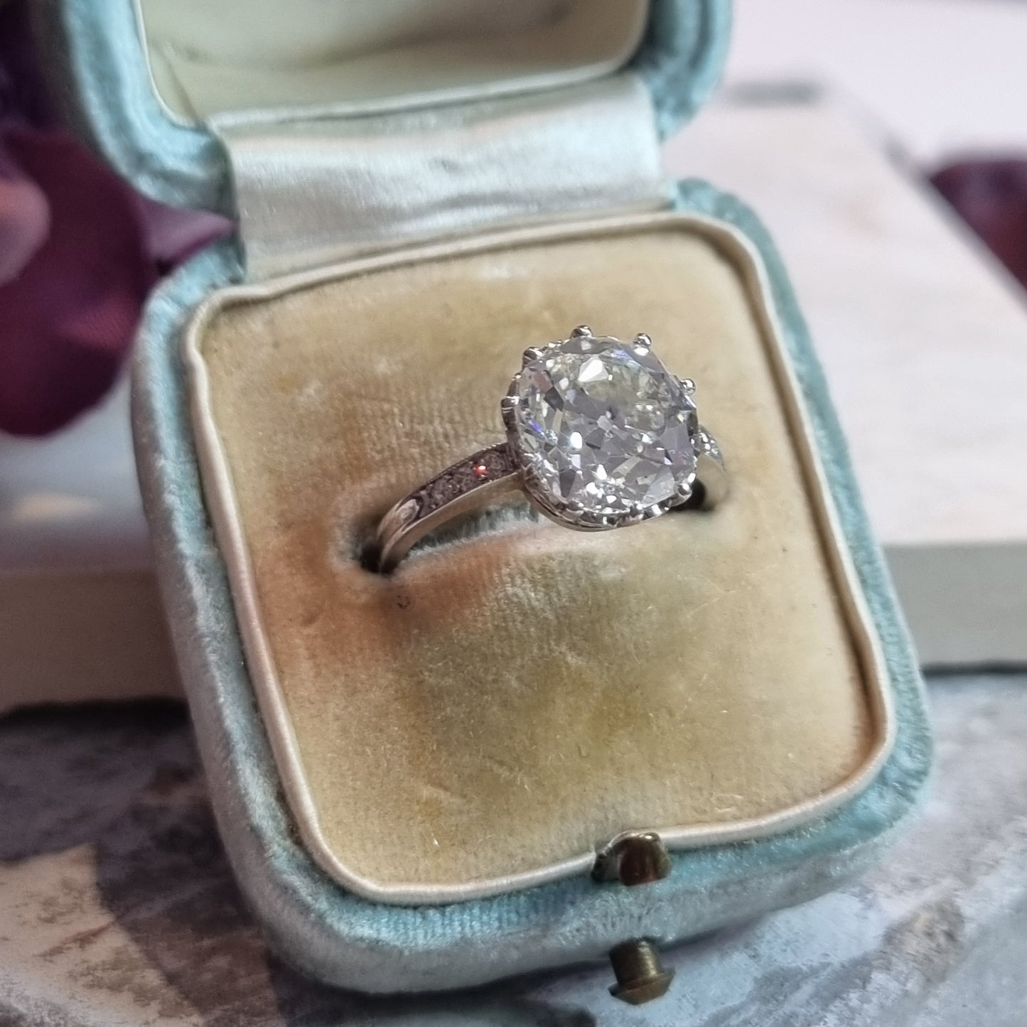 Antique 3.15ct Old Mine Cut Diamond Solitaire Engagement Ring