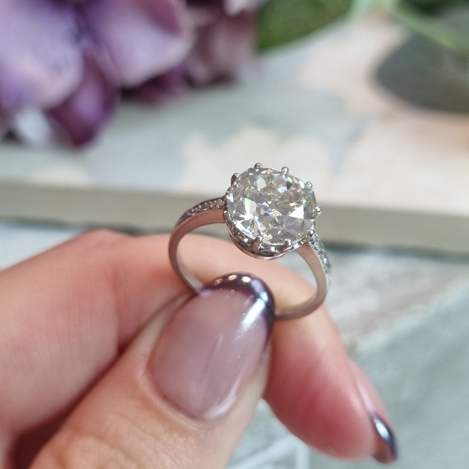 Antique 3.15ct Old Mine Cut Diamond Solitaire Engagement Ring