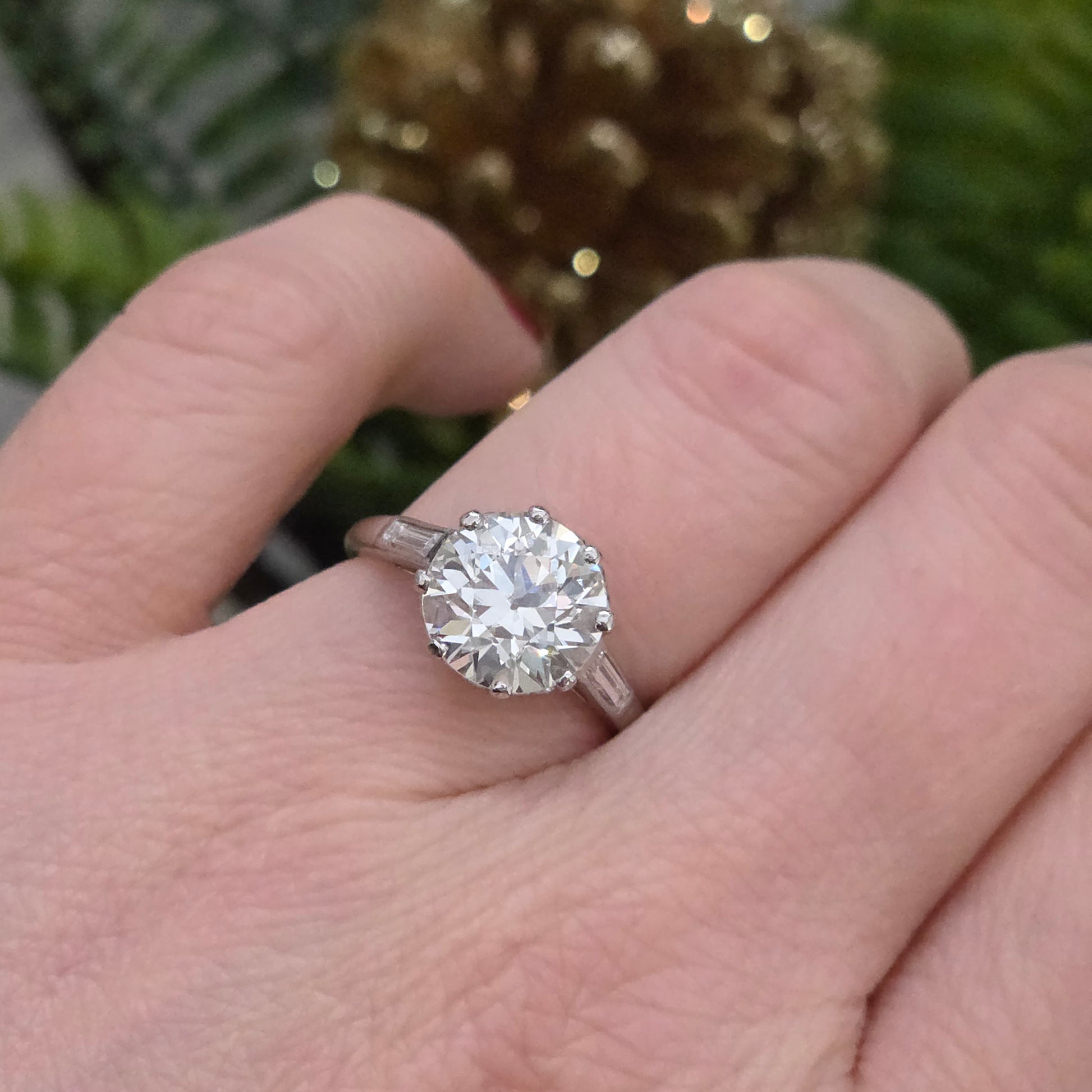 Antique 3.10ct Old European Cut Diamond Solitaire Engagement Ring in Platinum