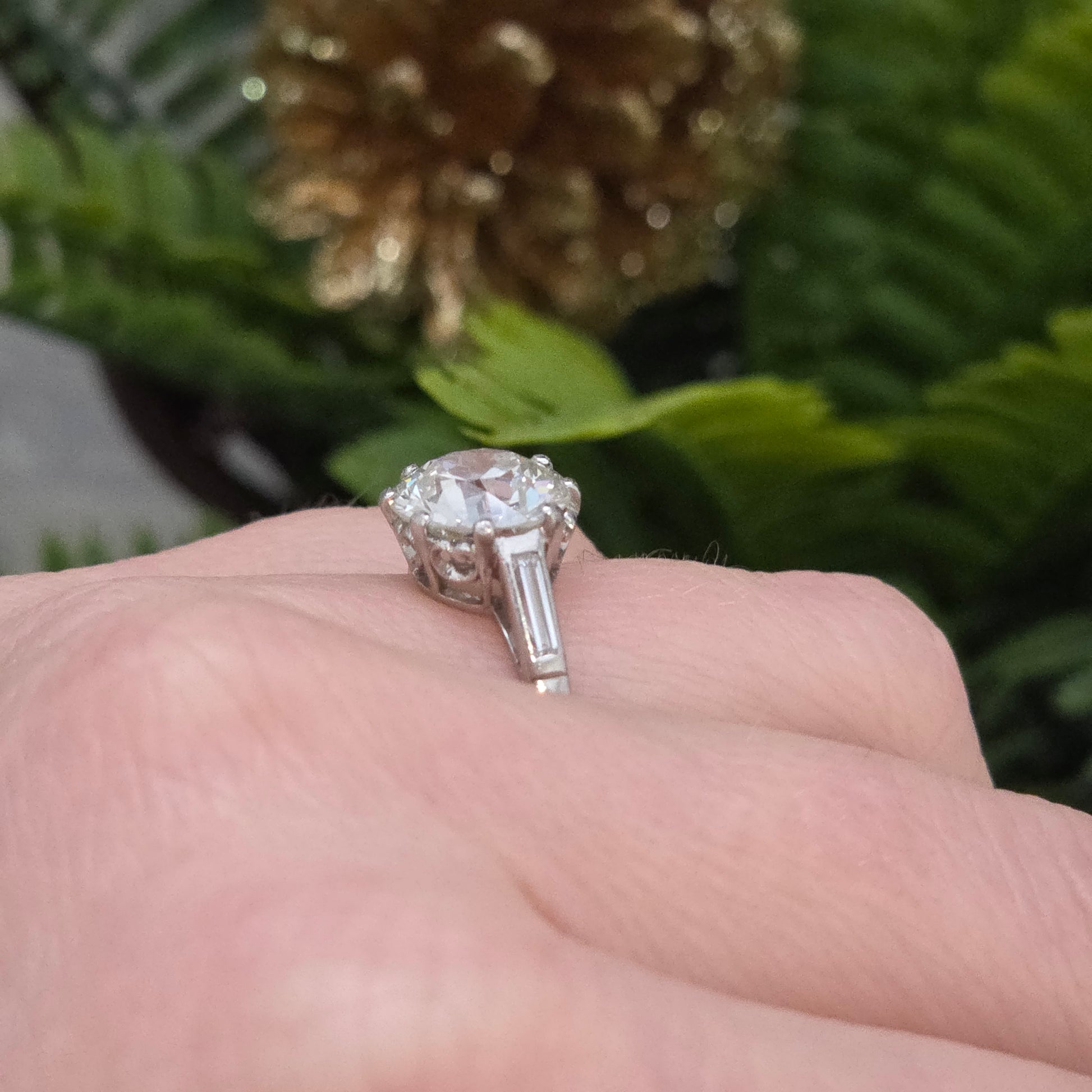 Antique 3.10ct Old European Cut Diamond Solitaire Engagement Ring in Platinum
