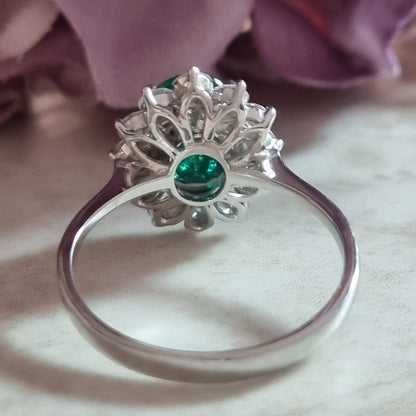 2.16ct Oval Emerald and Diamond Cluster Ring