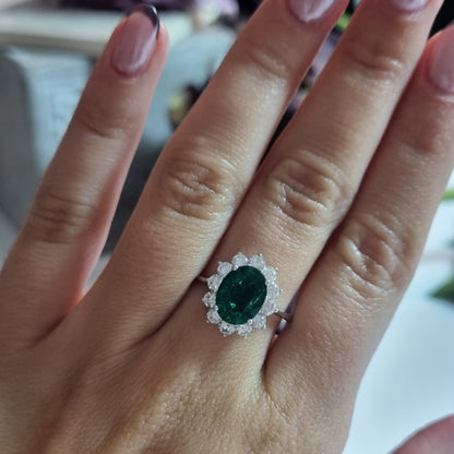 2.16ct Oval Emerald and Diamond Cluster Ring
