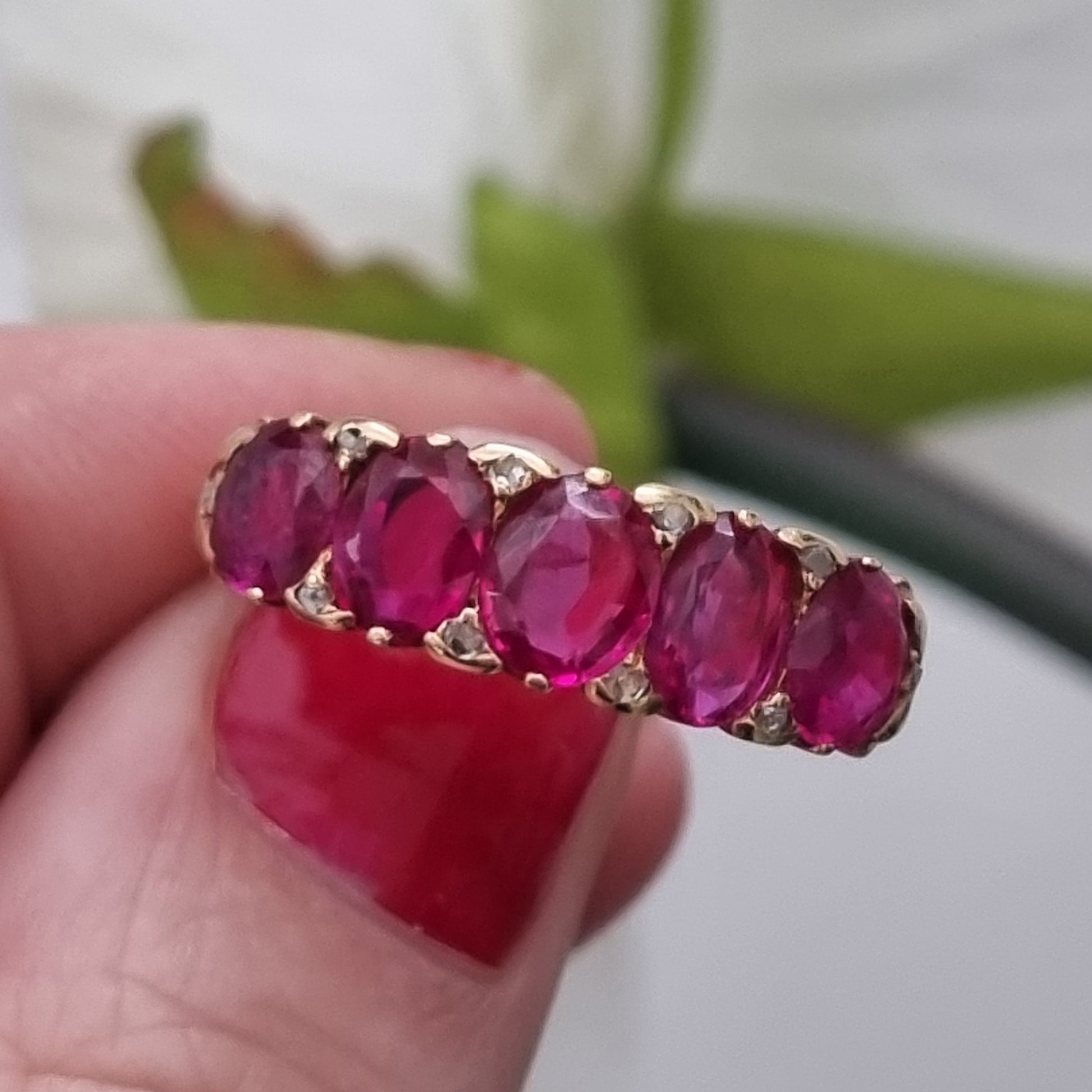 Antique 3.50ct Burma Ruby Five Stone Ring