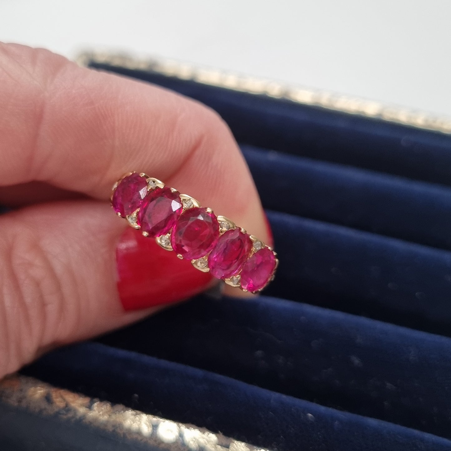 Antique 3.50ct Burma Ruby Five Stone Ring