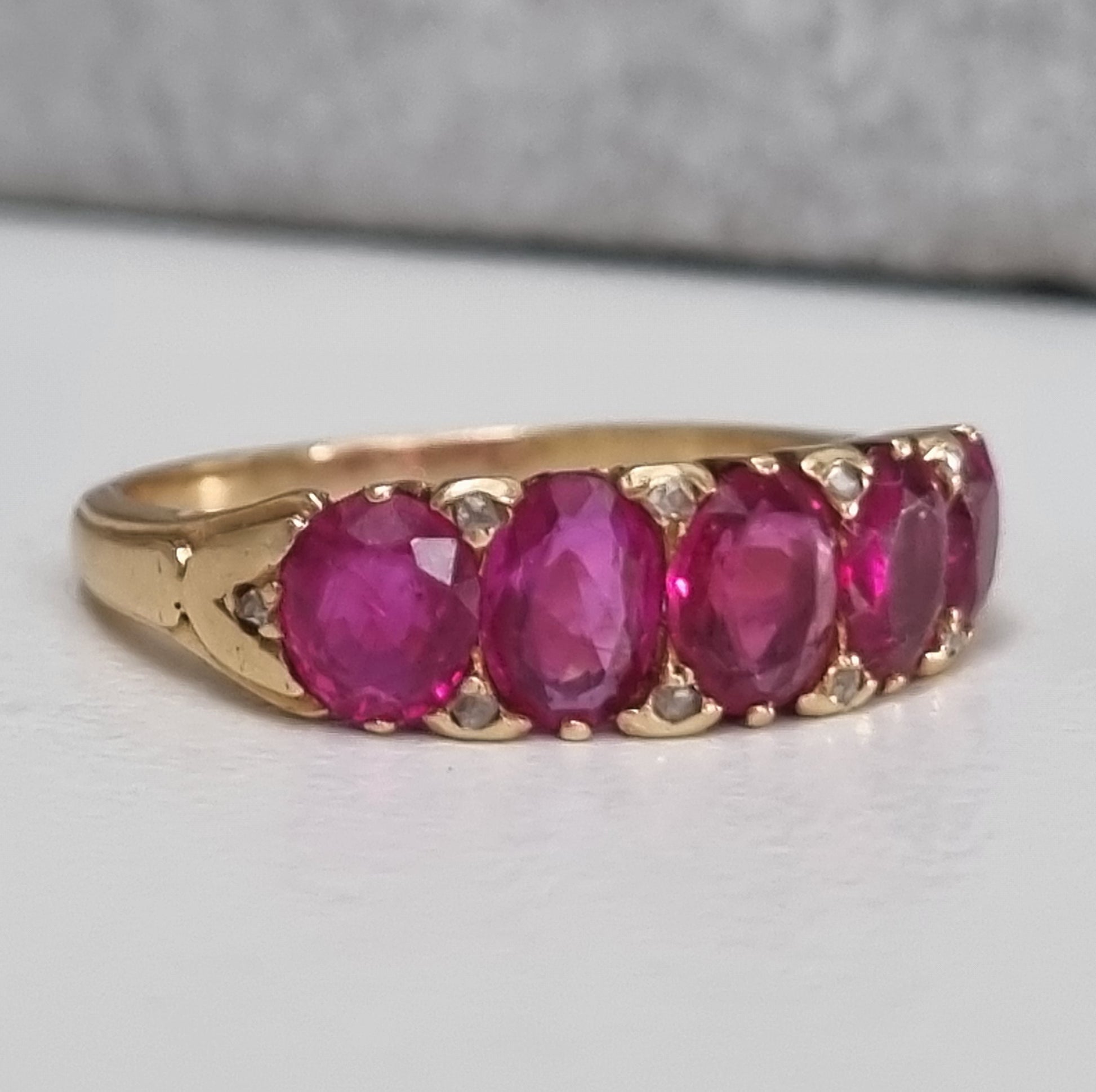 Antique 3.50ct Burma Ruby Five Stone Ring