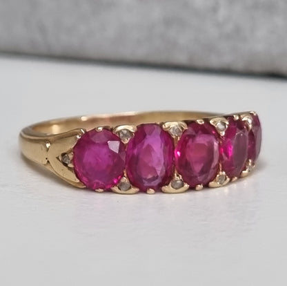 Antique 3.50ct Burma Ruby Five Stone Ring