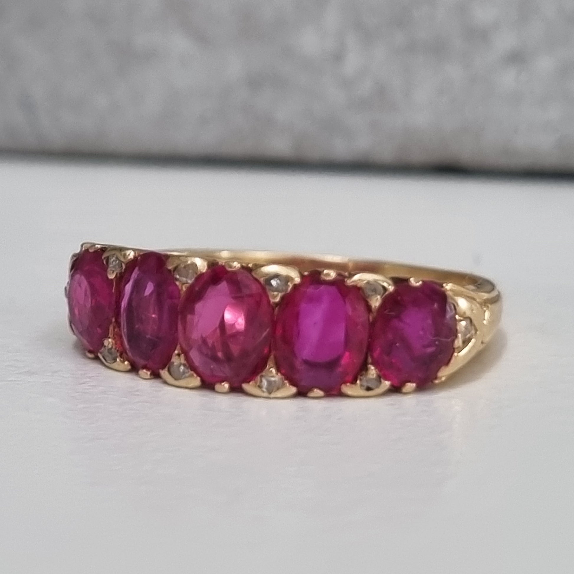 Antique 3.50ct Burma Ruby Five Stone Ring