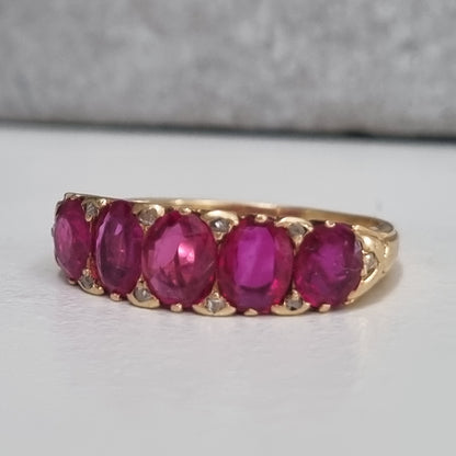 Antique 3.50ct Burma Ruby Five Stone Ring
