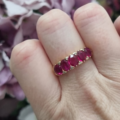Antique 3.50ct Burma Ruby Five Stone Ring