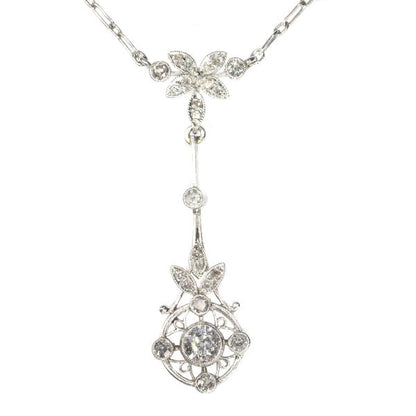 Art Deco Belle Epoque platinum diamond pendant on necklace