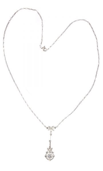 Art Deco Belle Epoque platinum diamond pendant on necklace
