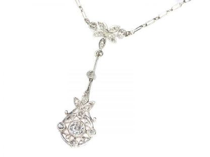 Art Deco Belle Epoque platinum diamond pendant on necklace