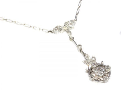 Art Deco Belle Epoque platinum diamond pendant on necklace