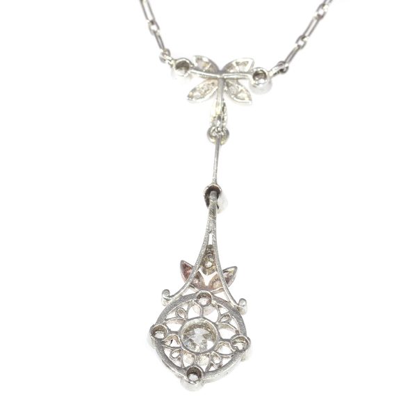 Art Deco Belle Epoque platinum diamond pendant on necklace