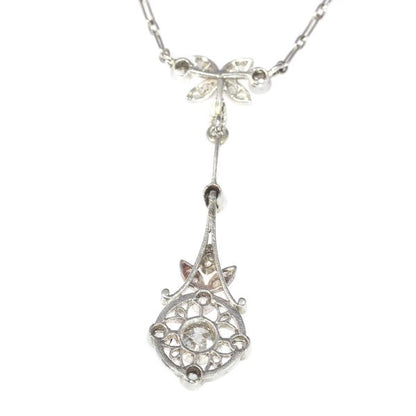 Art Deco Belle Epoque platinum diamond pendant on necklace