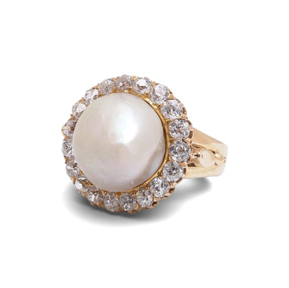 Edwardian 18 Carat Gold Natural Pearl And Diamond Cluster Ring, Circa 1910