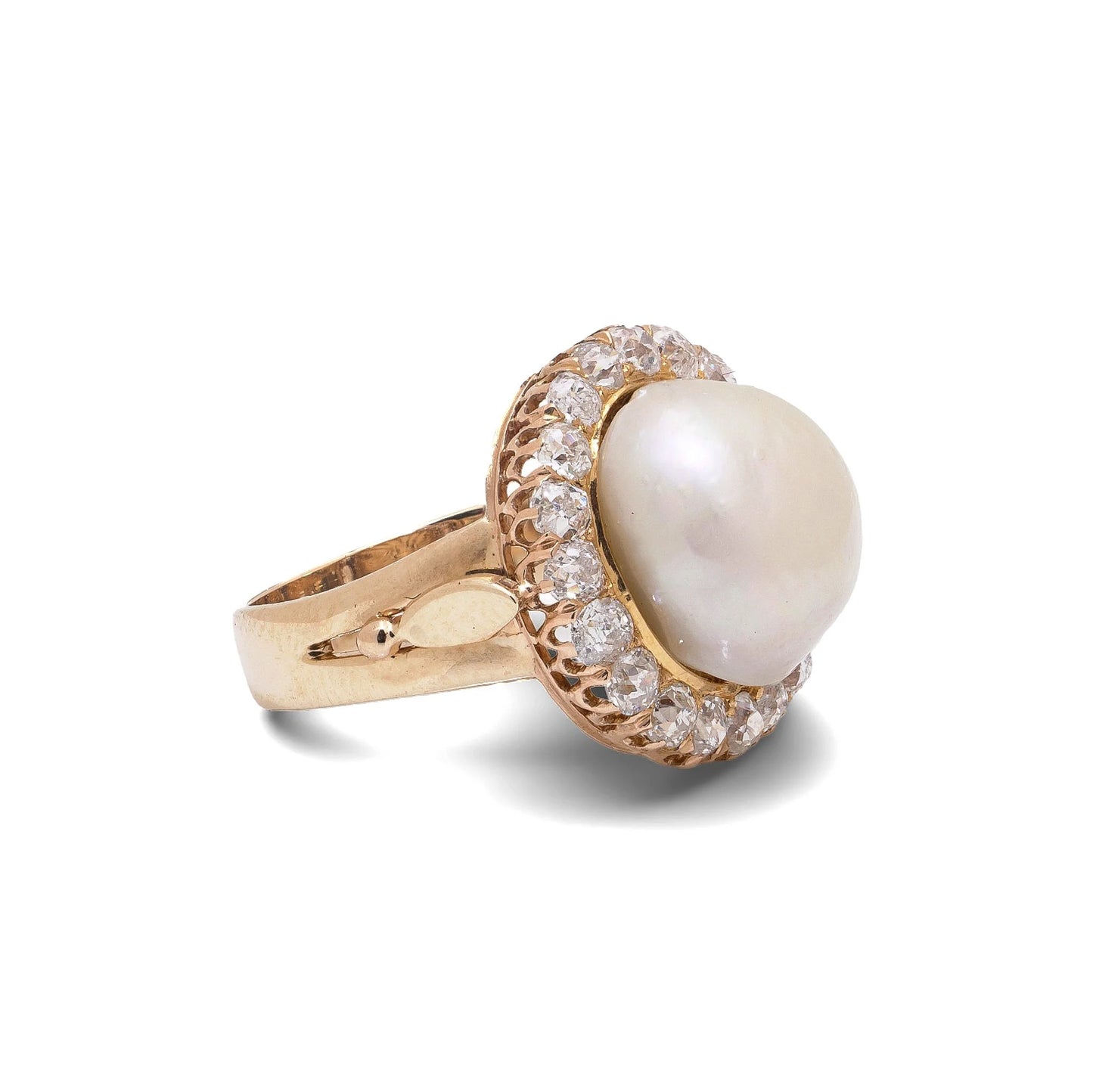 Edwardian 18 Carat Gold Natural Pearl And Diamond Cluster Ring, Circa 1910