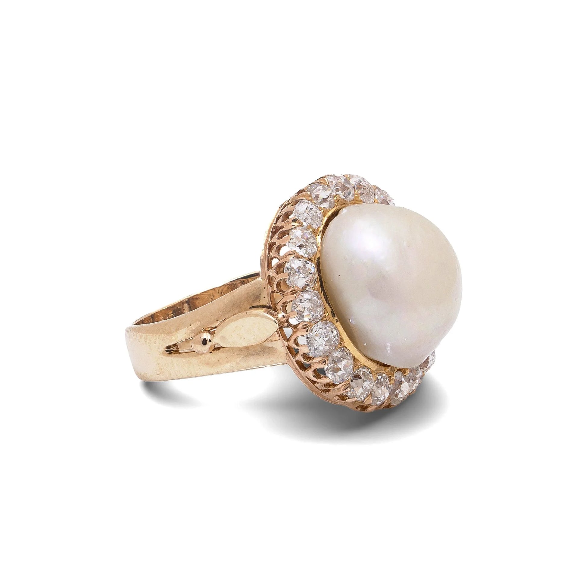 Edwardian 18 Carat Gold Natural Pearl And Diamond Cluster Ring, Circa 1910