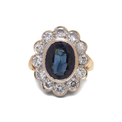 18 Carat Gold Natural Sapphire And Diamond Cluster Ring