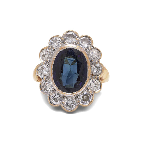 18 Carat Gold Natural Sapphire And Diamond Cluster Ring