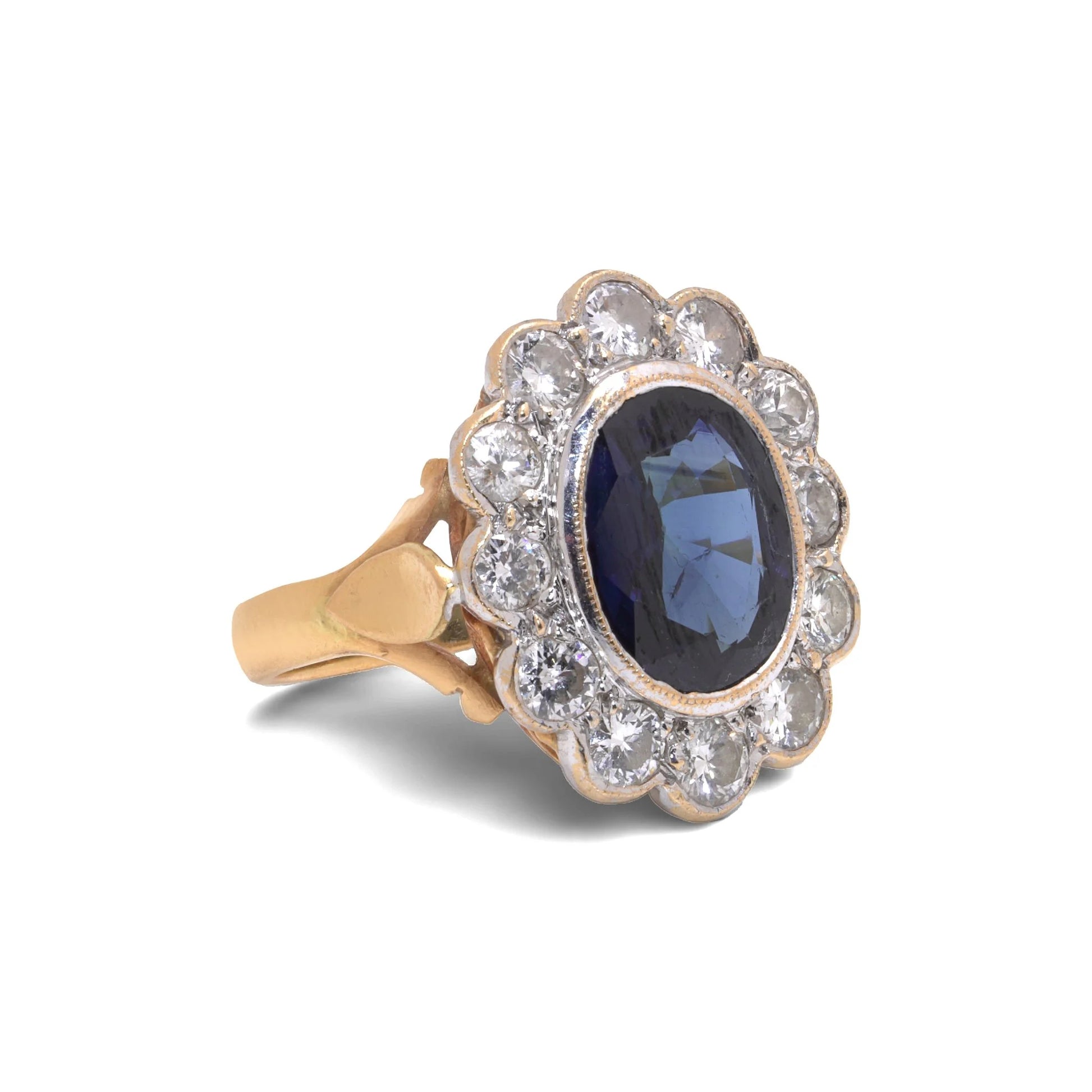 18 Carat Gold Natural Sapphire And Diamond Cluster Ring