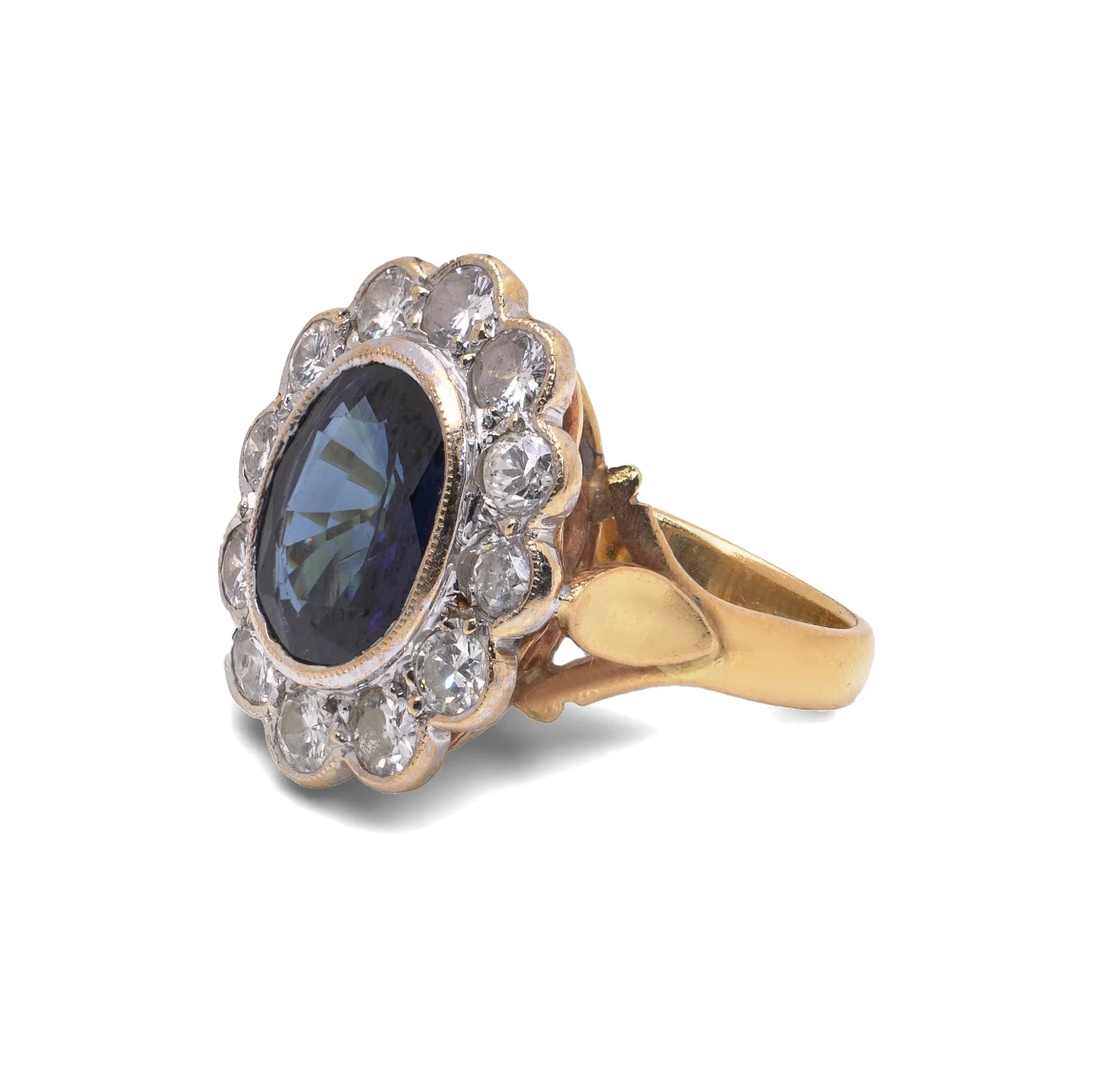 18 Carat Gold Natural Sapphire And Diamond Cluster Ring