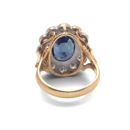18 Carat Gold Natural Sapphire And Diamond Cluster Ring