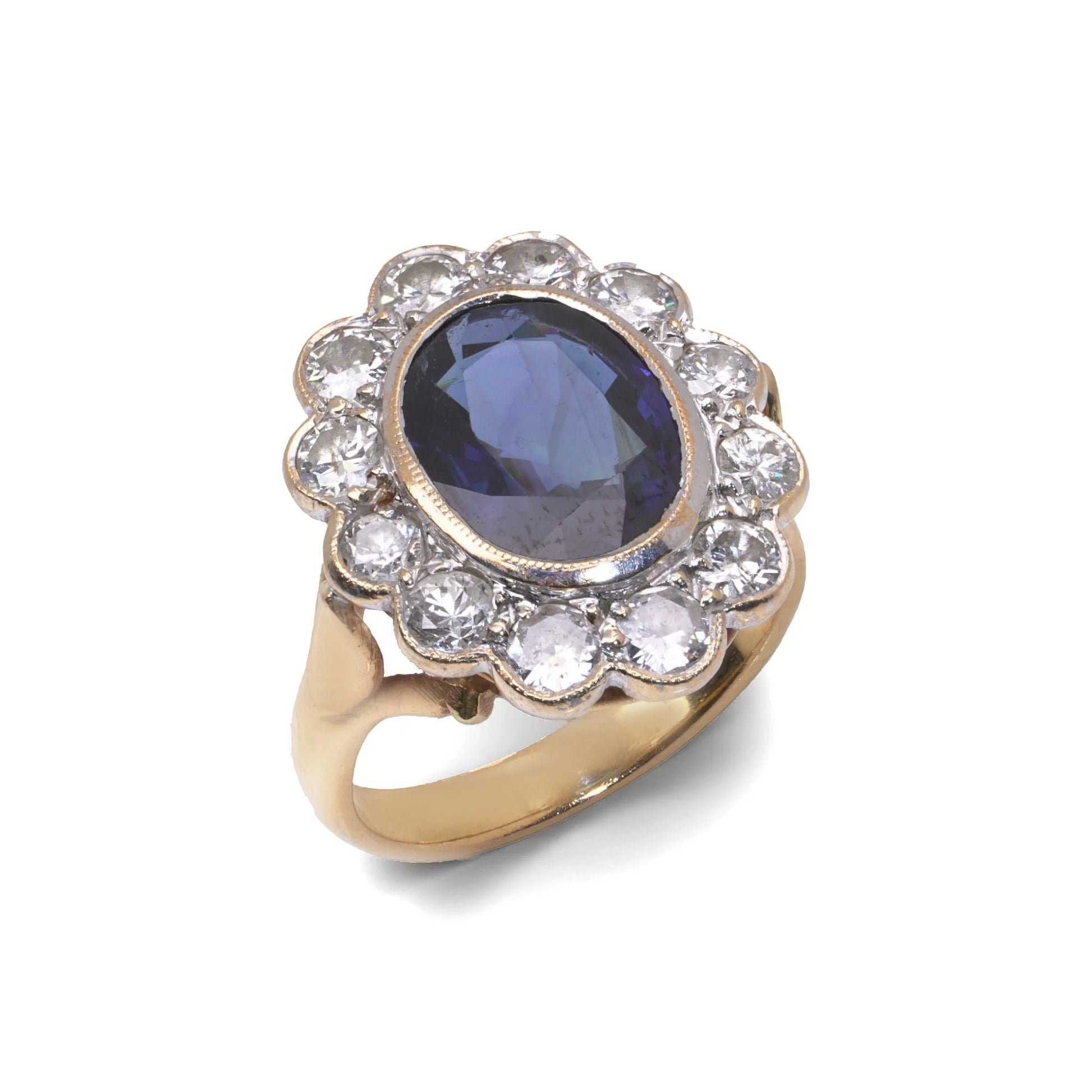 18 Carat Gold Natural Sapphire And Diamond Cluster Ring