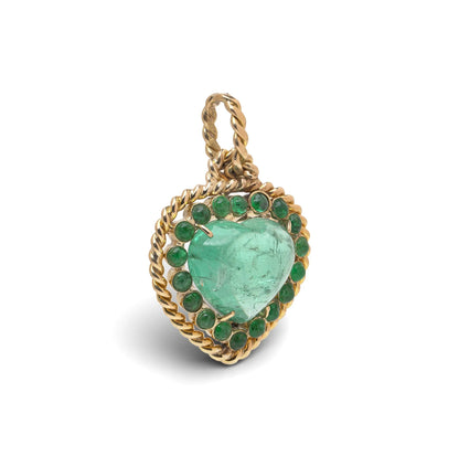 F. Moroni 18 Carat Gold Green Tourmaline And Emerald Pendant, 1970's