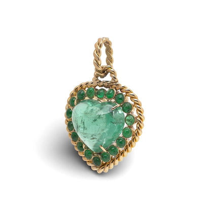 F. Moroni 18 Carat Gold Green Tourmaline And Emerald Pendant, 1970's