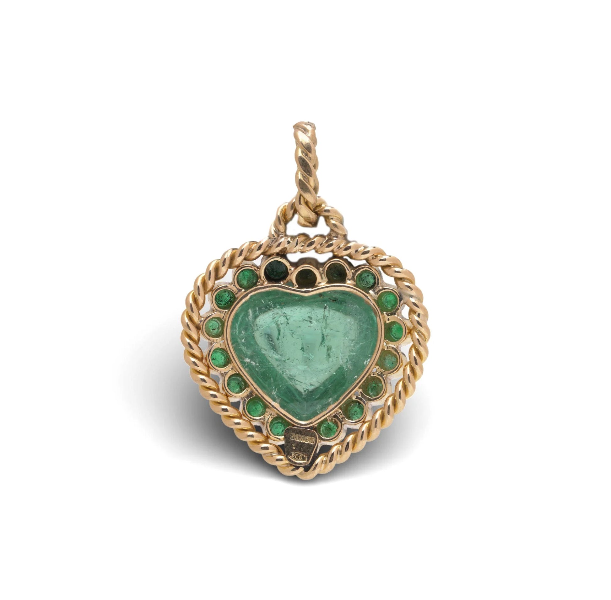 F. Moroni 18 Carat Gold Green Tourmaline And Emerald Pendant, 1970's
