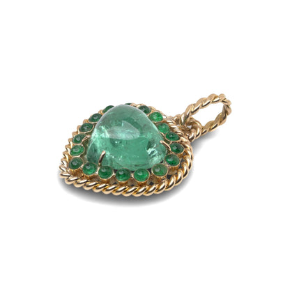 F. Moroni 18 Carat Gold Green Tourmaline And Emerald Pendant, 1970's