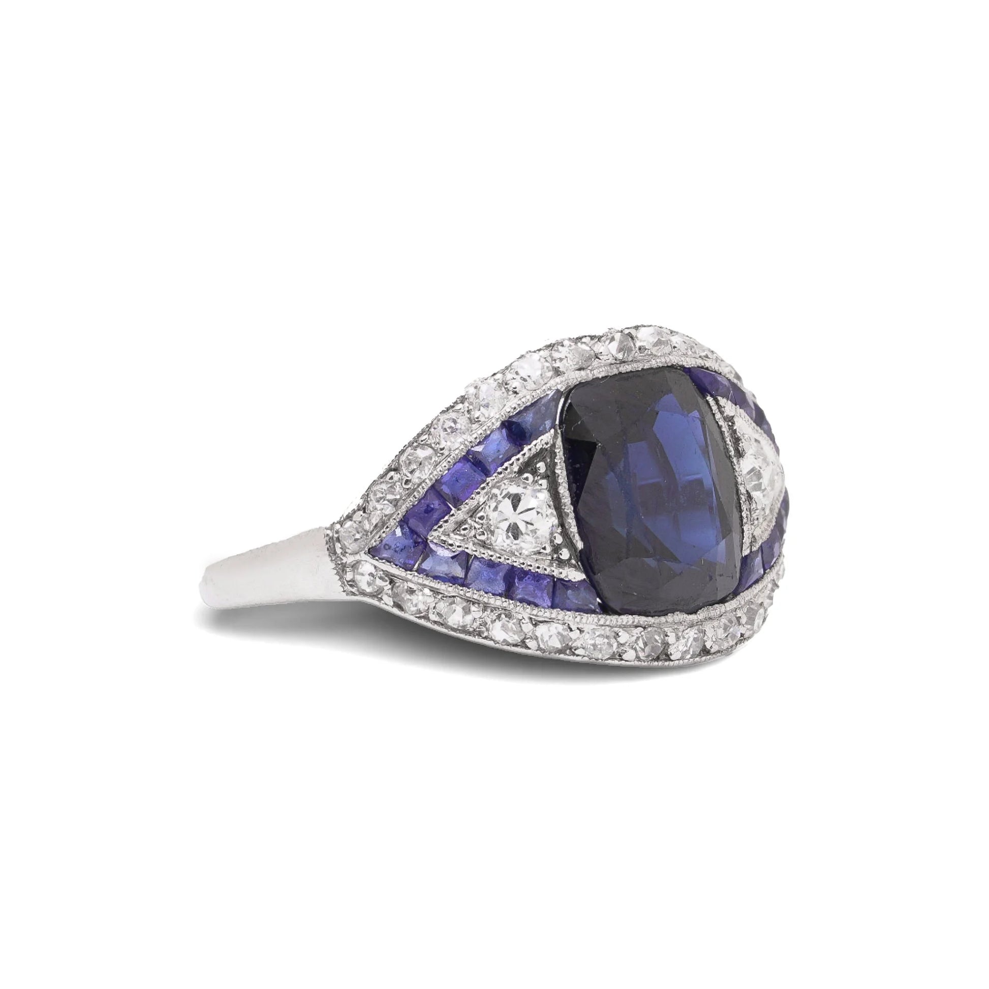 Art Deco Platinum Ceylon Sapphire And Diamond Engagement Ring