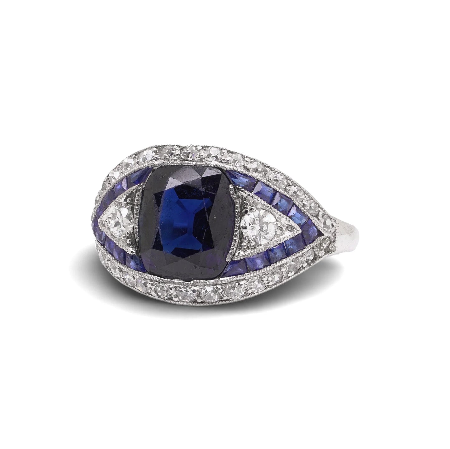 Art Deco Platinum Ceylon Sapphire And Diamond Engagement Ring