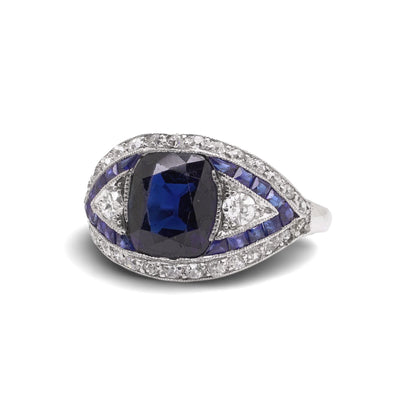 Art Deco Platinum Ceylon Sapphire And Diamond Engagement Ring