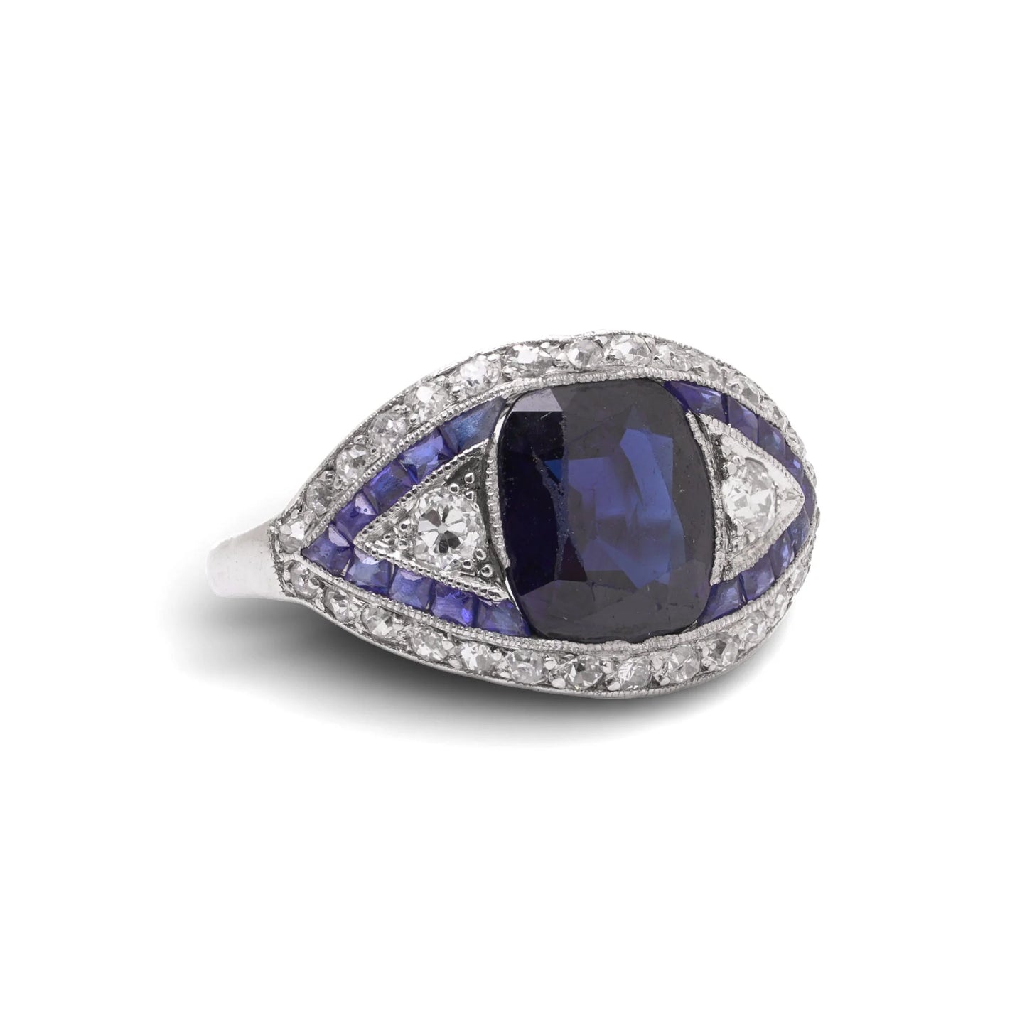 Art Deco Platinum Ceylon Sapphire And Diamond Engagement Ring