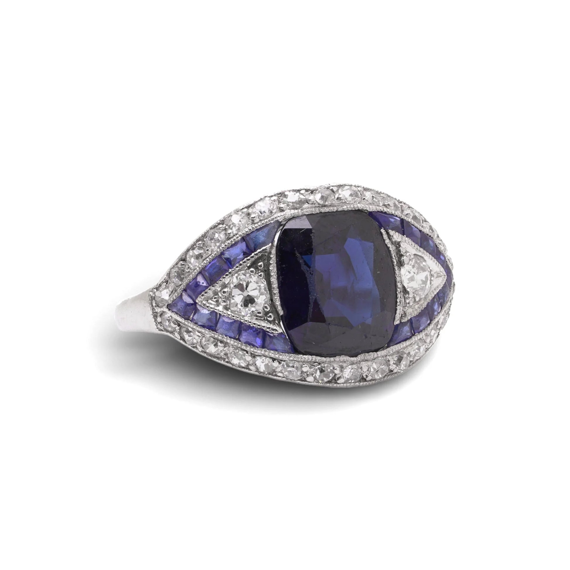 Art Deco Platinum Ceylon Sapphire And Diamond Engagement Ring