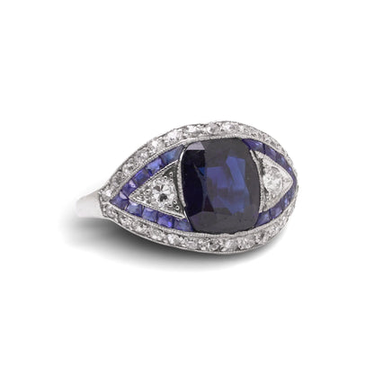 Art Deco Platinum Ceylon Sapphire And Diamond Engagement Ring