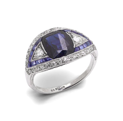 Art Deco Platinum Ceylon Sapphire And Diamond Engagement Ring