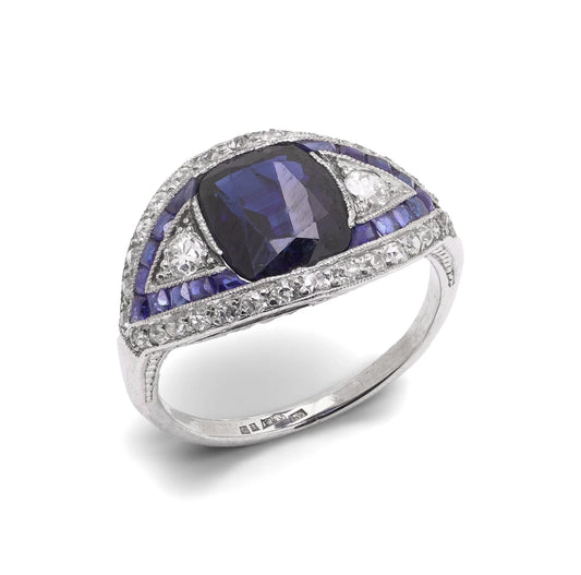 Art Deco Platinum Ceylon Sapphire And Diamond Engagement Ring