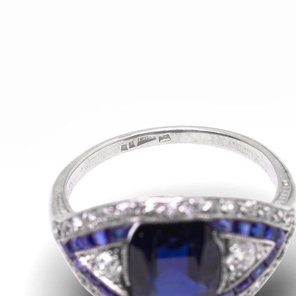 Art Deco Platinum Ceylon Sapphire And Diamond Engagement Ring